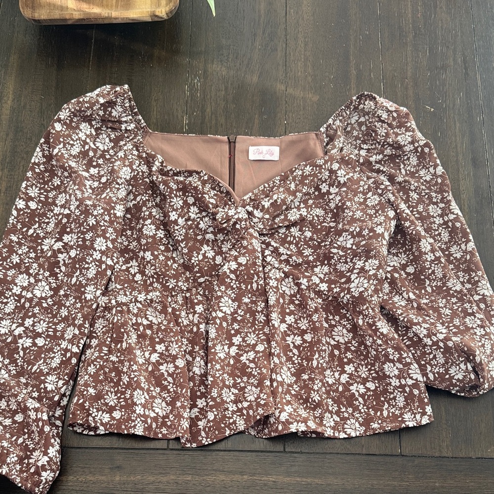 Pink Lily Brown Floral Blouse